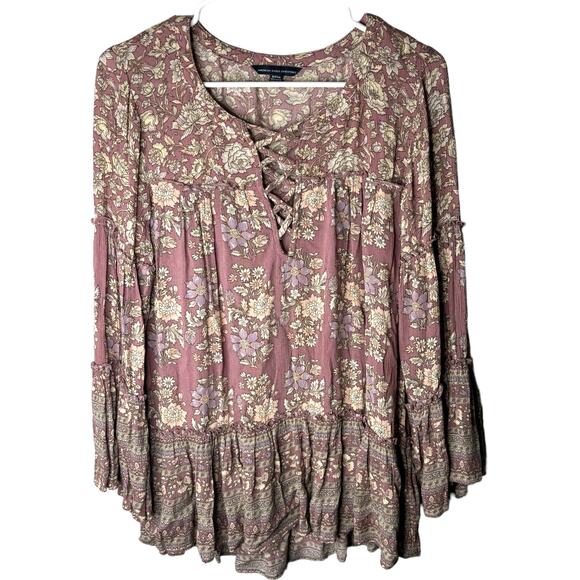 American Eagle Outfitters Tunic Blouse Womens Small Floral Boho Cottagecore - Picture 1 of 9